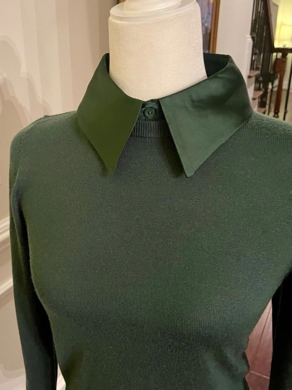 Alice + Olivia Porla Stretch Wool Silk Collared Sweater In Green Mystique L NWT - Picture 3 of 13
